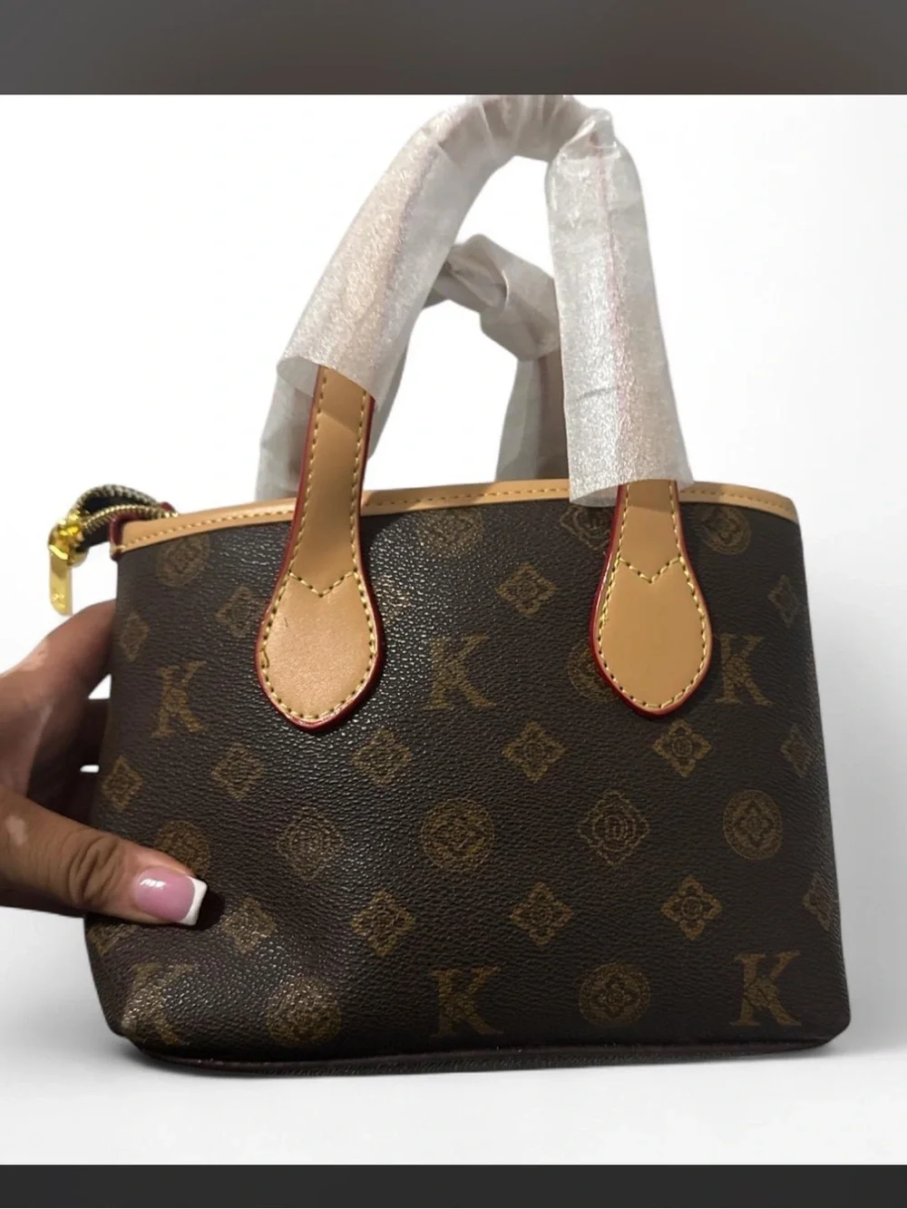 Brown Monogram Tote with Tan Trim - Designer Style